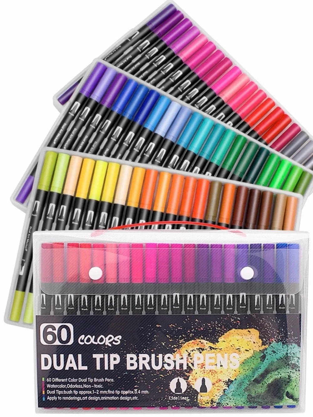 60 Colors Dual Tip Brush Pens Watercolor Markers Fineliner Art Set